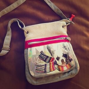 Stylish Gray and Red Crossbody Bag